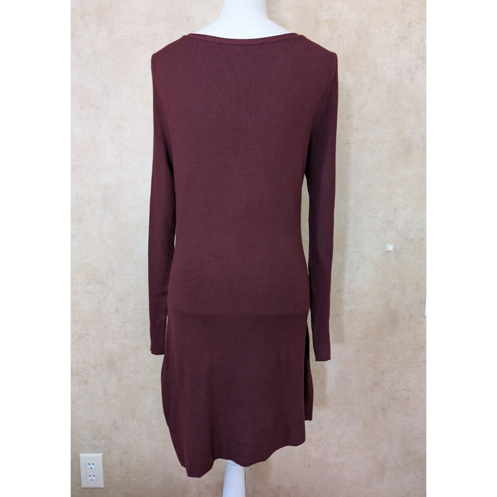 WHBM Dress Womens L Maroon Ribbed Knit Asymmetrical Sleeve Bateau Neck - Picture 3 of 11
